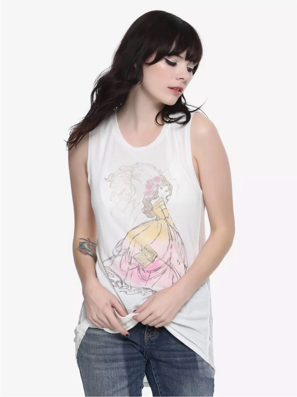 Disney Beauty And The Beast Side Lace Girls Tank Top